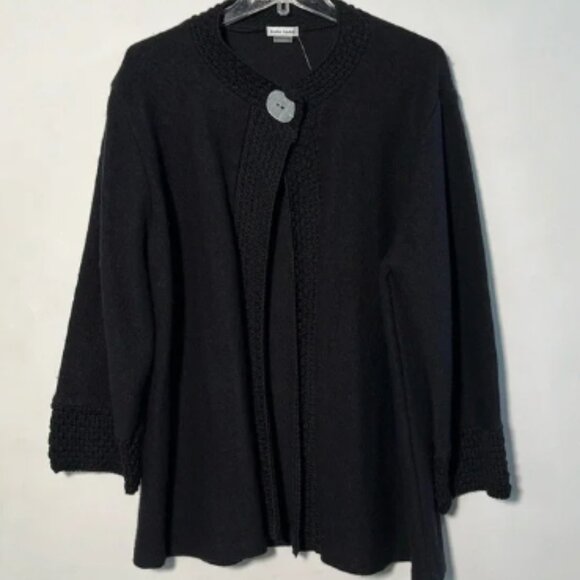 KATIE TODD NWT 100% Wool Button/Snap Detail Trim Long SLV Swing Cardigan SZ 1X - Picture 1 of 13